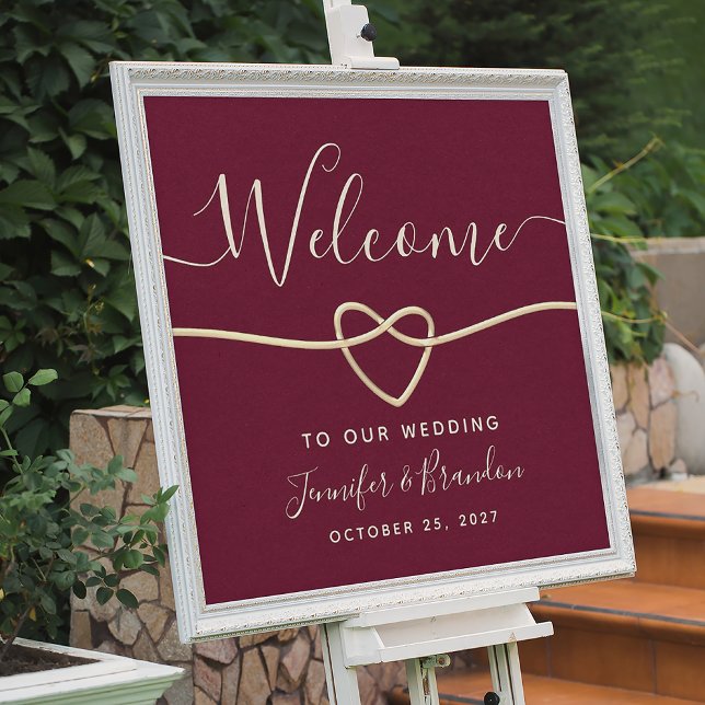 Affiche Élégant Mariage Script Bordeaux Bienvenue (Créateur téléchargé)