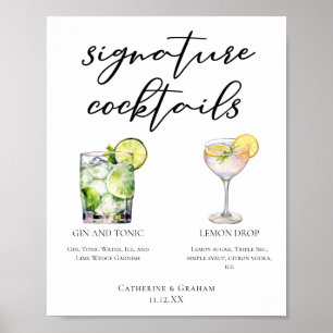 Affiche Elégant Mariage Signature Cocktails Menu