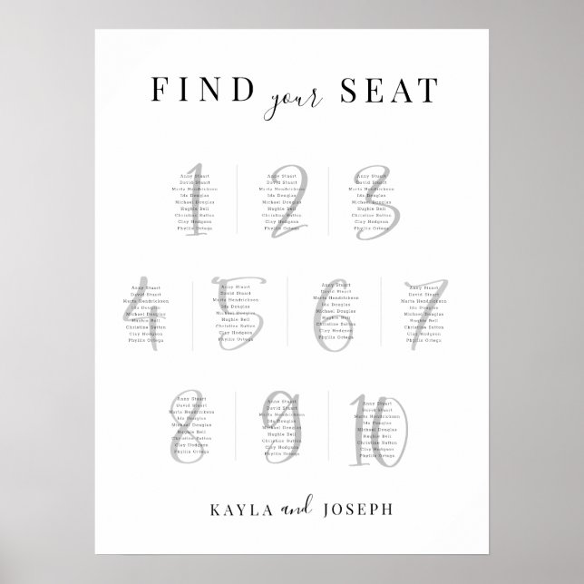 Affiche Élégant Mariage simple 10 Table Siating Chart Sign (Devant)