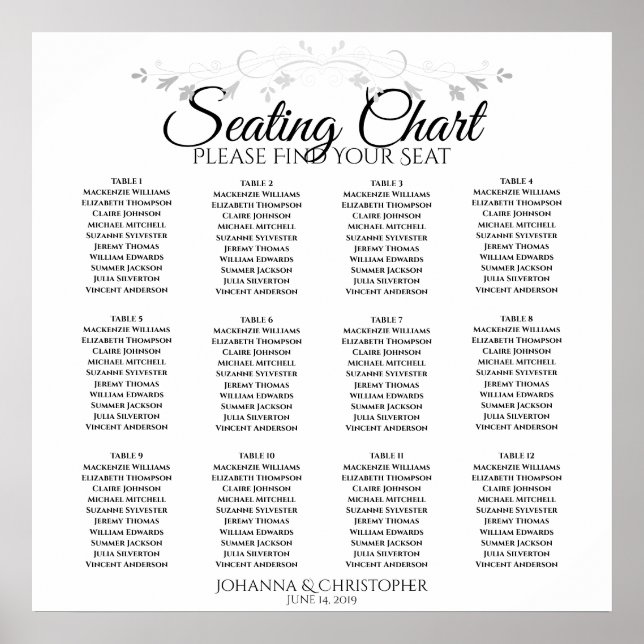Affiche Élégant Mariage simple de 12 tables (Devant)