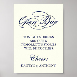 Affiche Elégant Marine Blue & Ivory Script Mariage Open Ba