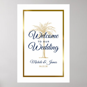 Affiche Elegant Marine Gold Palm Tree Mariage Bienvenue