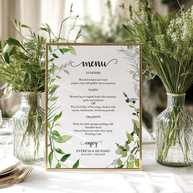 Affiche Élégant menu de mariage à l'aquarelle botanique ve (Créateur téléchargé)