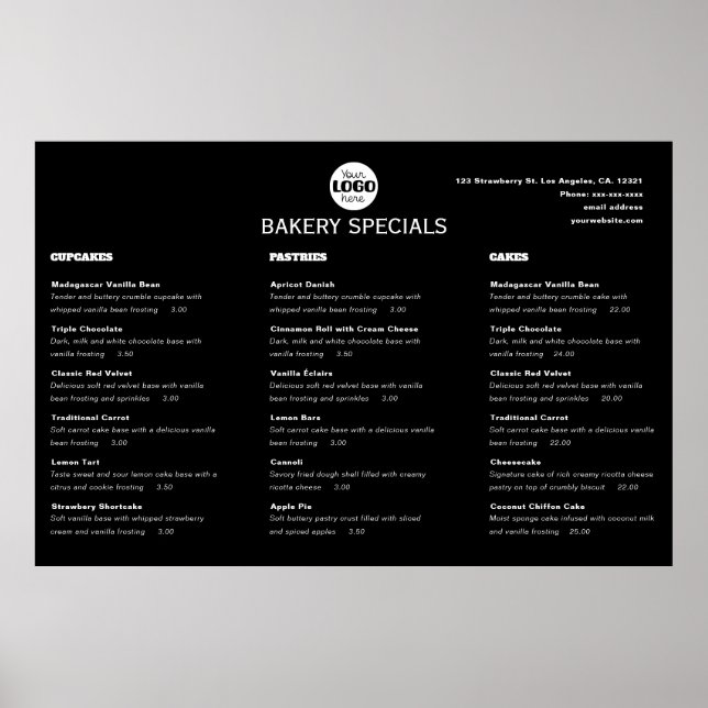 Affiche Élégant Menu de Restaurant Logo Noir Professionnel (Devant)