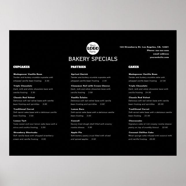 Affiche Élégant Menu de Restaurant Logo Noir Professionnel (Devant)