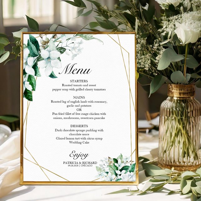 Affiche Elégant menu Mariage de fleurs géométriques (Créateur téléchargé)