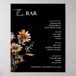 Affiche Élégant menu Mariage Fleur sauvage Boissons Bar