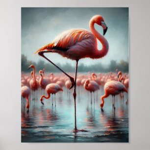 Affiche Élégant, mignon Flamant rose rose