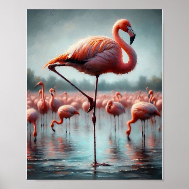 Affiche Élégant, mignon Flamant rose rose (Devant)