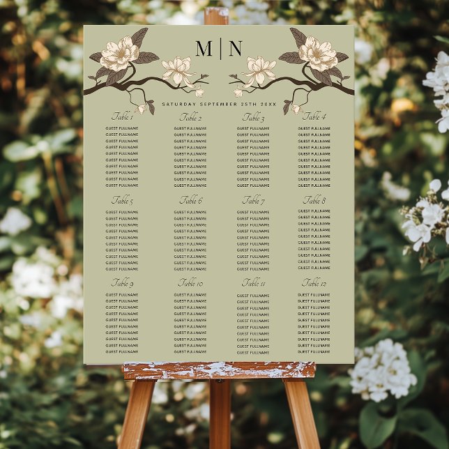 Affiche Élégant minimal Magnolia Mariage carte de siège (Créateur téléchargé)