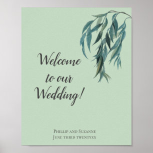 Affiche Elegant Minimal Sage Green Willow Branch Wedding
