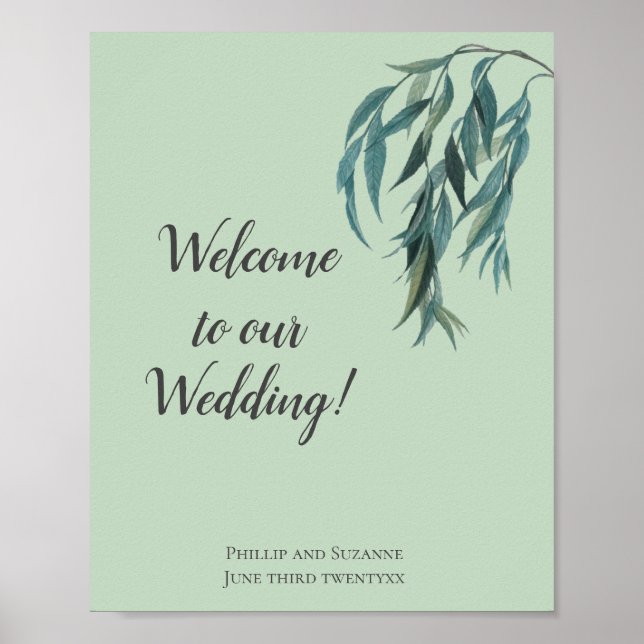 Affiche Elegant Minimal Sage Green Willow Branch Wedding (Devant)