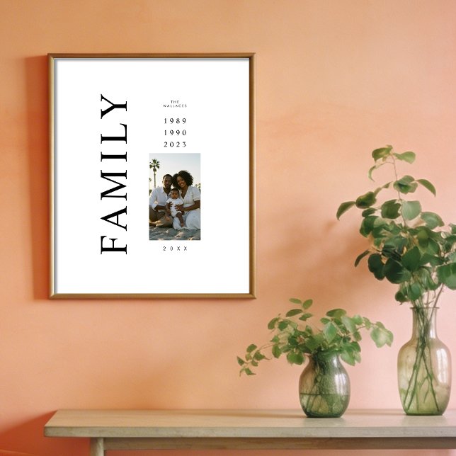Affiche Elegant Minimalist Family Photo 3 Birth Years (Elegant Minimalist Family 3 Members Photo Birth Years Poster Design. )