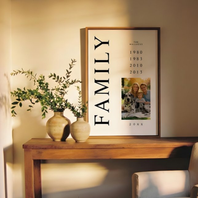 Affiche Elegant Minimalist Family Photo 4 Birth Years (Elegant Minimalist Family 4 Members Photo Birth Years Poster Design.)