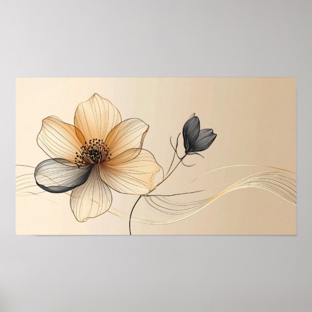 Affiche Elegant Minimalist Gold & Sheer Beige Floral Botan (Devant)