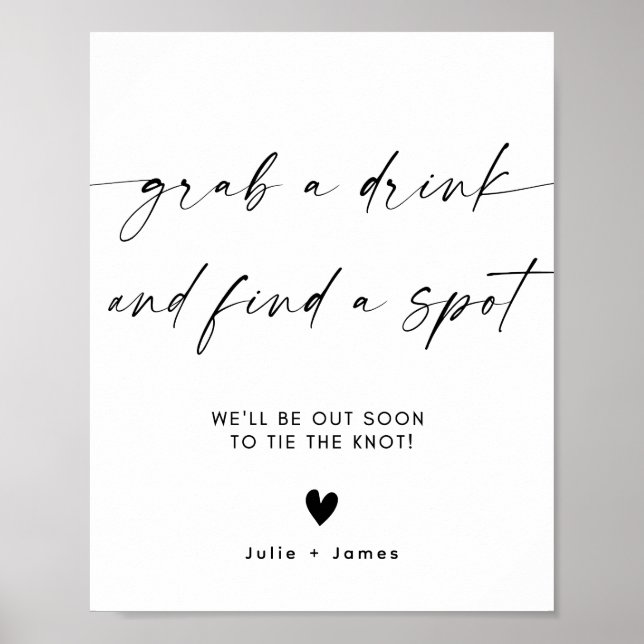 Affiche Élégant minimaliste attraper un verre Mariage Sign (Devant)