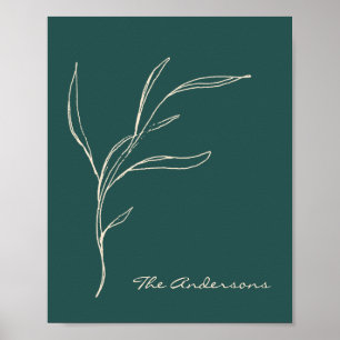 Affiche Élégant minimaliste Floral Turquoise Vert Personna