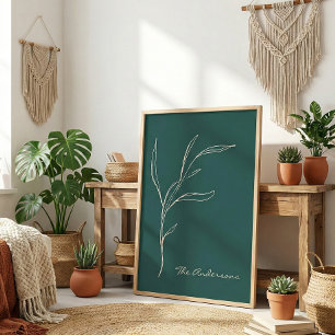 Affiche Élégant minimaliste Floral Turquoise Vert Personna