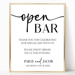 Affiche Élégant minimaliste moderne Mariage Open Bar Sign