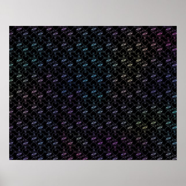 Affiche Elegant Modern Colorful Hearts and Keys Pattern | (Devant)