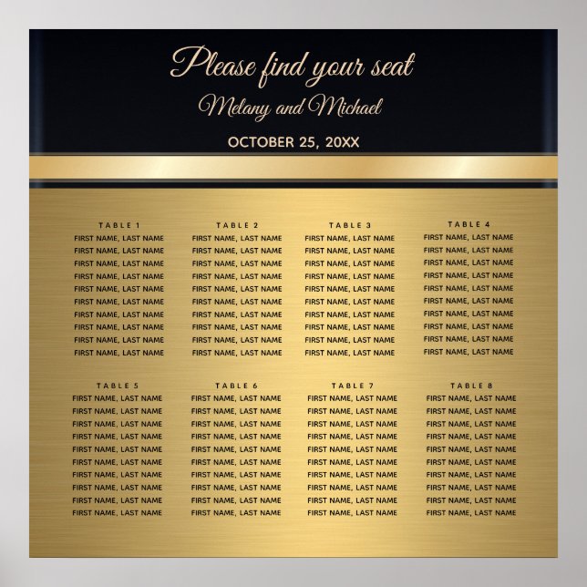 Affiche Elegant modern gold/black wedding Seating Chart (Devant)