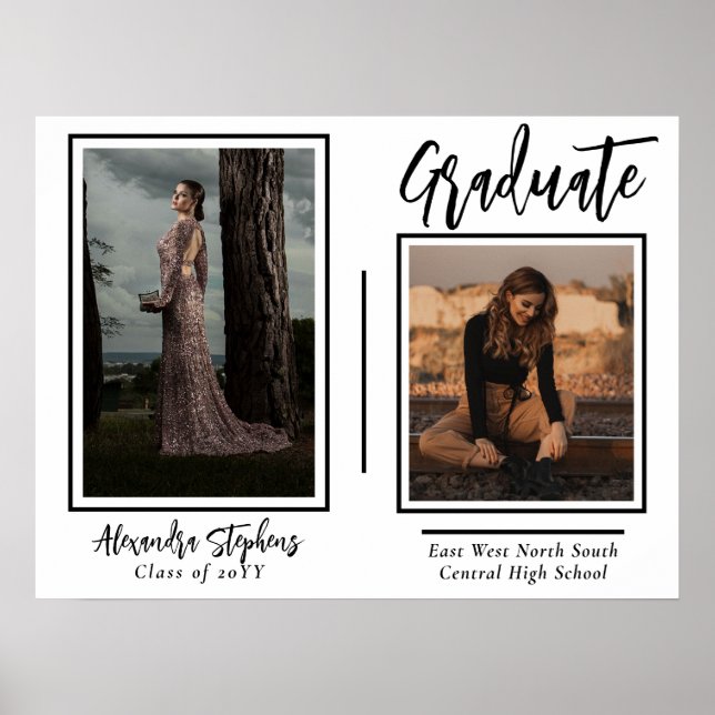 Affiche Elegant Modern Graduate Script Text Two Photo (Devant)