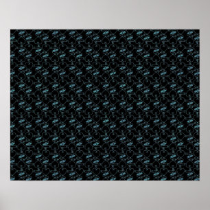 Affiche Elégant moderne Blue Hearts and Keys Motif