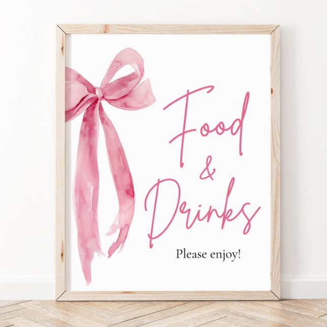 Affiche Élégant moderne Blush Bow rose Bow nourriture et b (Elegant Modern Blush Pink Bow Food and Drinks Sign)