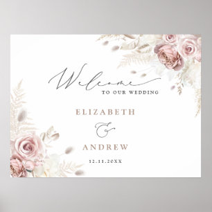 Affiche Élégant Moderne Bohème Rose Poussiéreuse Bienvenue