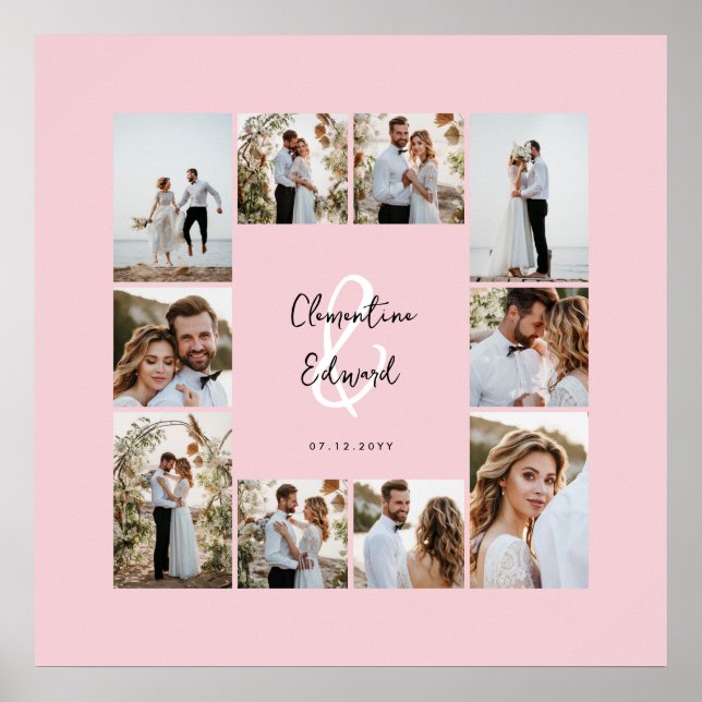 Affiche Élégant moderne minima rose photo collage mariage (Devant)