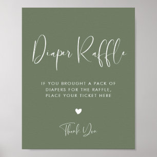 Affiche Élégant moderne Sage foncé Vert Diaper Raffle sign