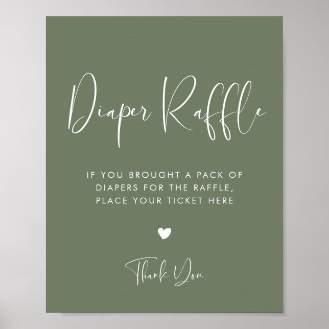 Affiche Élégant moderne Sage foncé Vert Diaper Raffle sign (Devant)