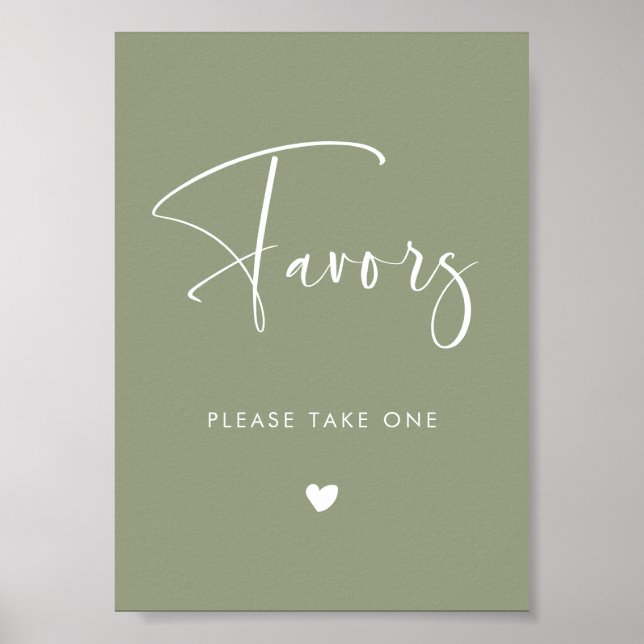 Affiche Elégant & moderne Sage Vert mariage Symbole de fav (Devant)