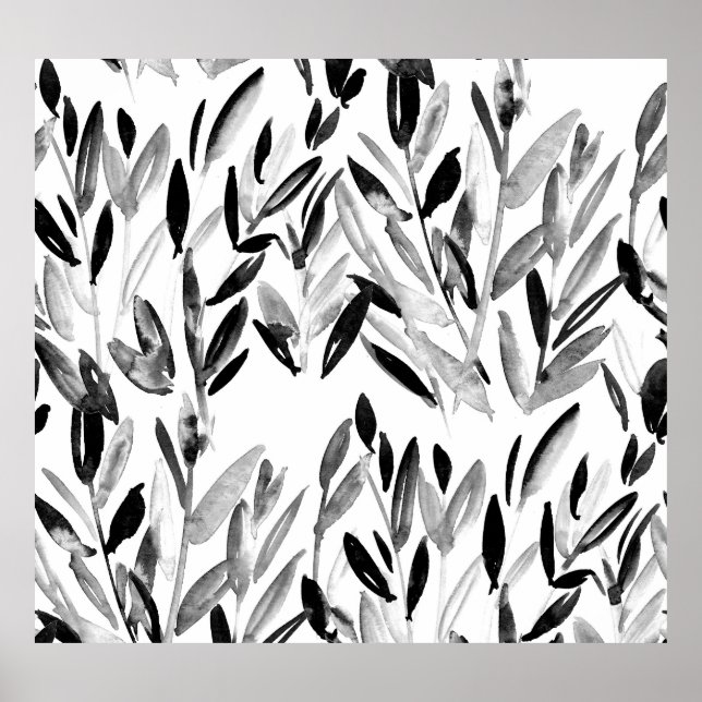 Affiche Élégant monochrome : Motif Feuille naturel (Devant)