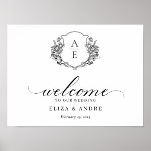 Affiche Élégant Monogram Crest Mariage de bienvenue