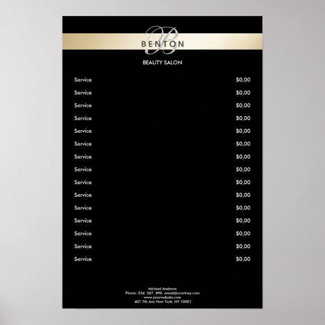 Affiche Elegant Monogramm Black Gold Pricelist  (Devant)