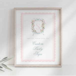 Affiche Élégant monogramme blason Baby Shower personnalisé