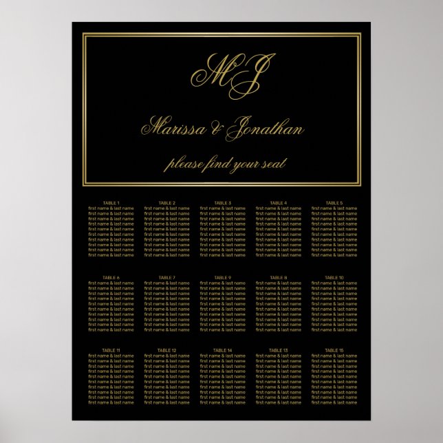 Affiche Élégant Monogramme d'or noir Mariage de script Siè (Devant)
