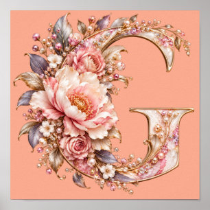 Affiche Élégant Monogramme Lettre G Fleur de Pivoine Rose
