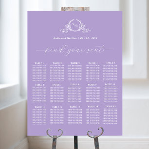 Affiche Élégant Monogramme Mariage Plat-Siège Violet Panne