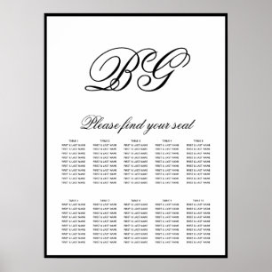 Affiche Élégant Monogramme noir blanc Mariage Carte de siè