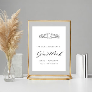 Affiche Élégant monographie de crête botanique mariage Liv