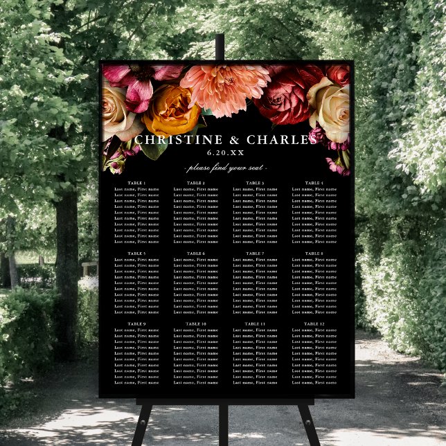 Affiche Élégant + Moody Floral Mariage Chart (Créateur téléchargé)