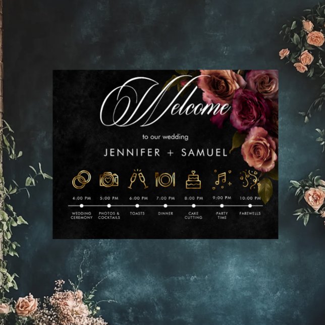 Affiche Elégant Moody Muted Rust Bourgogne Ordre des événe (Créateur téléchargé)