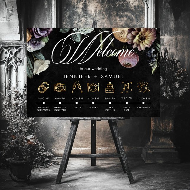 Affiche Élégant Moody Twilight Muted Floral Order Événemen (Elegant Moody Twilight Muted Floral Order Events Foam Board)