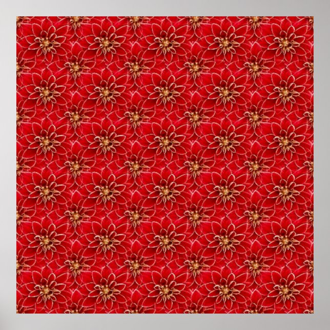 Affiche Élégant motif floral rouge (Devant)