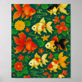 Affiche Élégant Motif Koi Pond