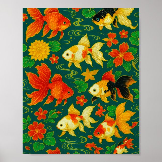 Affiche Élégant Motif Koi Pond (Devant)