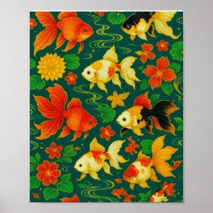 Affiche Élégant Motif Koi Pond
