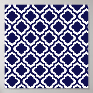 Affiche Elegant Navy Moroccan Trellis Quatrefoil Clover